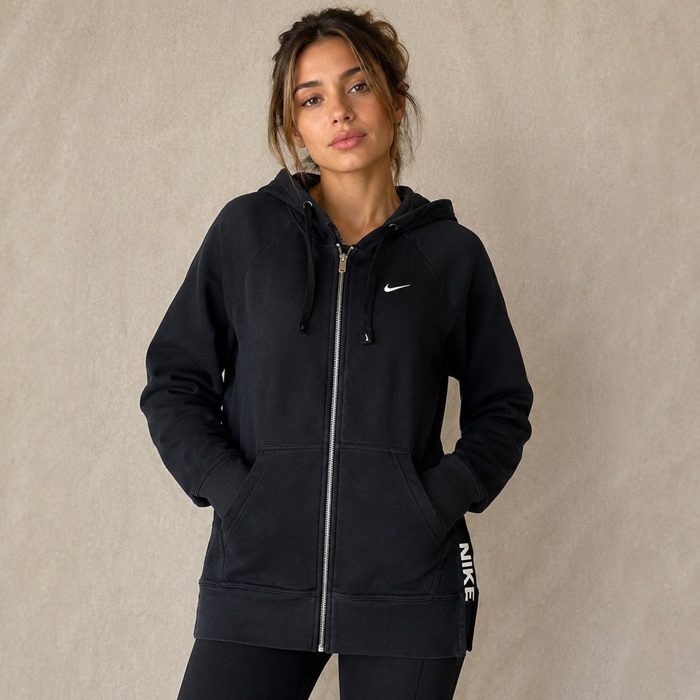 Nike Hoodie Women Small Black Sportswear Full Zip Swoosh Logo Sweater Exercise
